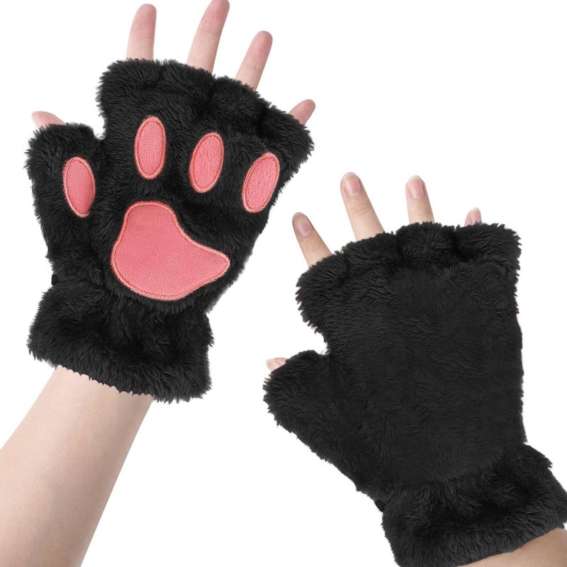 Tiny Chou Cat Paw Gloves for Cosplay Party Halloween Costume Accessories, Winter Fingerless Warm Gloves for Women Girls - Image 1